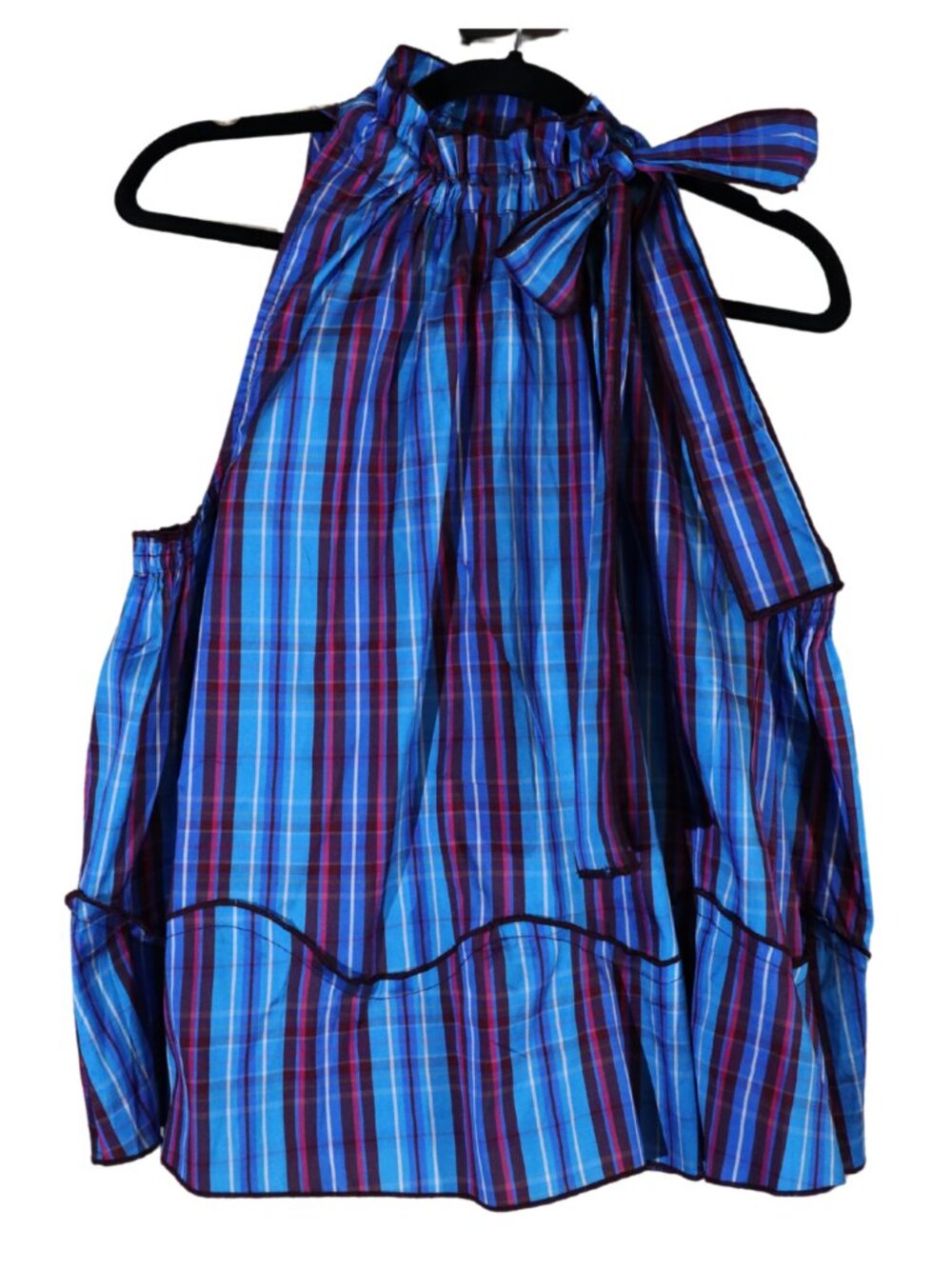 Anthropologie Maeve Blue Plaid Sleeveless Tie-Neck Blouse Size Medium Like New